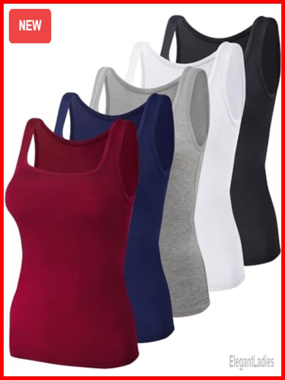 Sleeveless Square Neck Tank Tops Viscose Spandex Undershirt Set